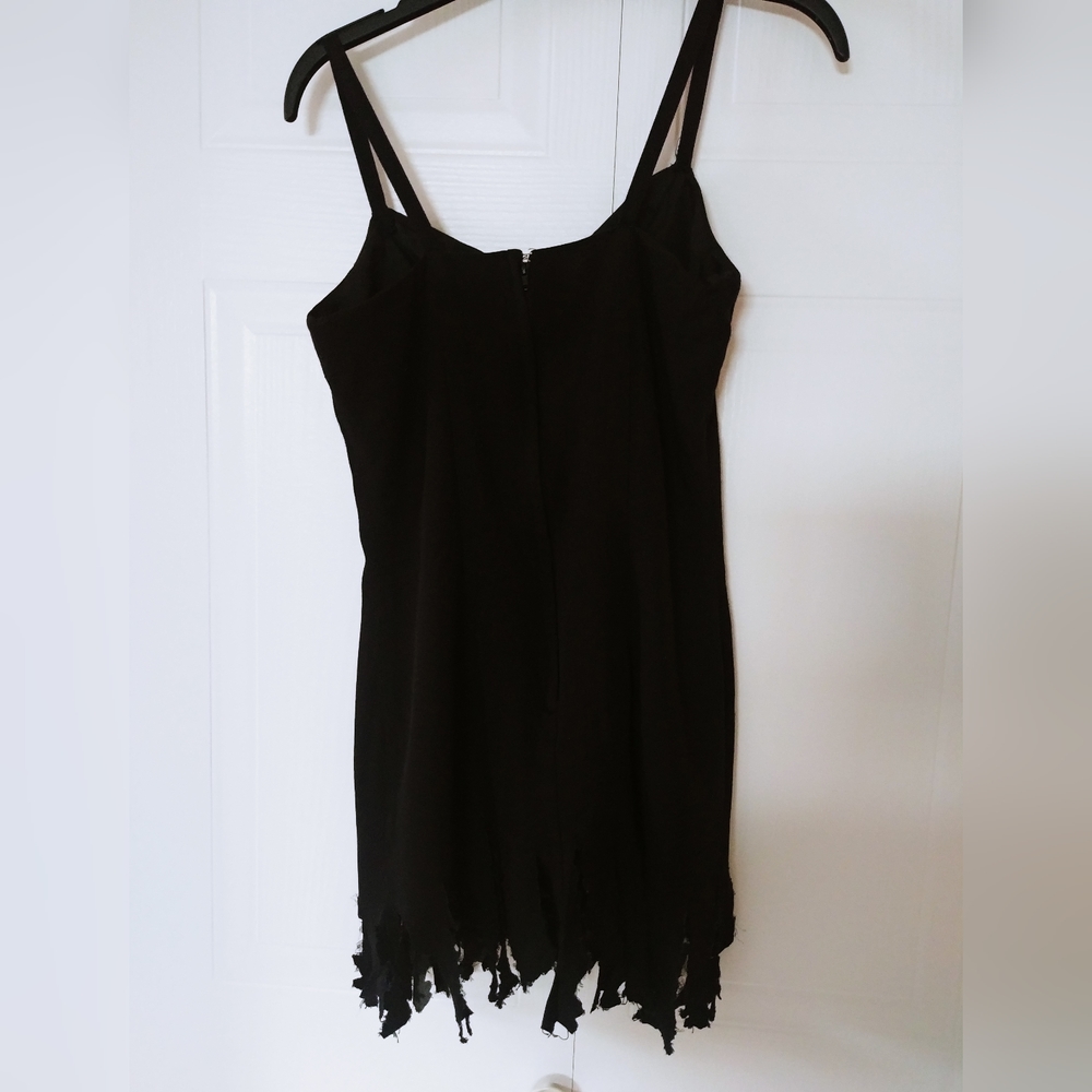 Mini black party dress with fringes